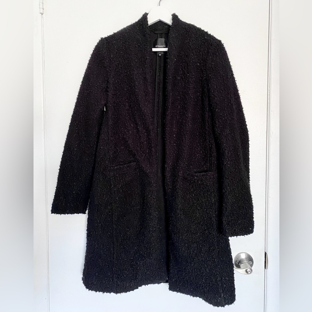 Dynamite Black Sherpa Longline Coat
